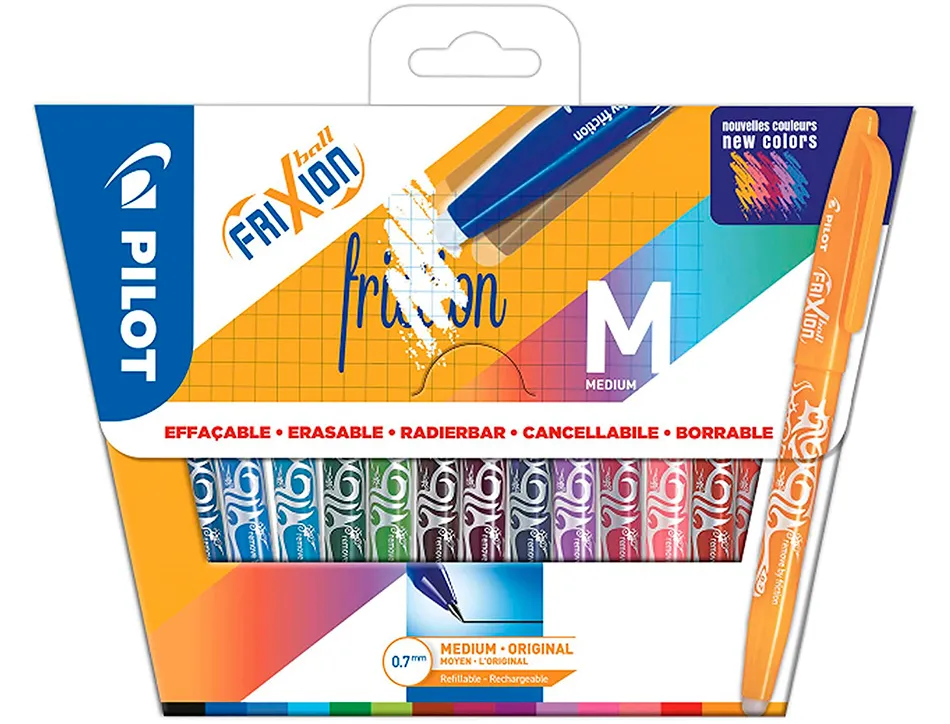 Rollers pilot frixion ball effacable encre thermosens rechargeable pointe moyenne assorties pochette de 15