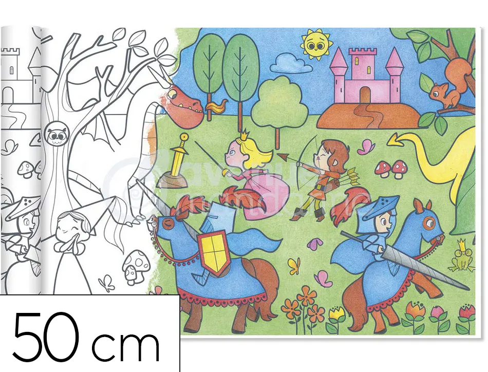 Rouleau coloriage graffy roll theme princesses et chevaliers 5m 90g dessin repete 10 fois