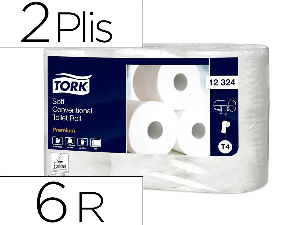 Rouleau papier toilette tork blanc 2 plis 396 fts paquet de 6