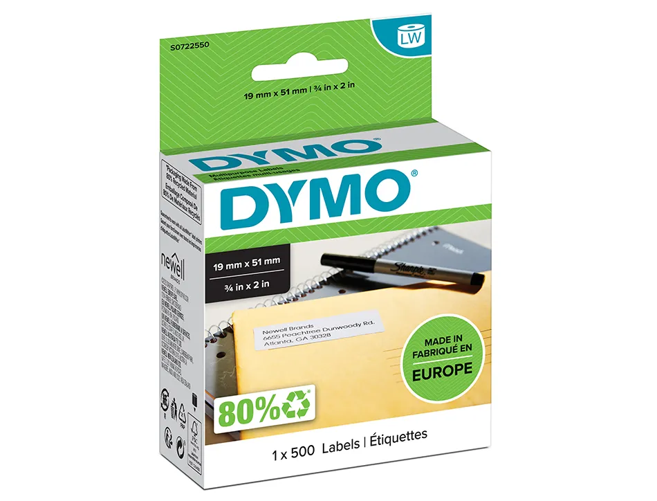 Rouleau étiquettes dymo label writer 19x51mm 500 étiquettes support papier