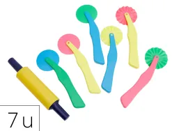 Roulette pate a modeler o'color plastique 2 modeles assortis coloris assortis lot 6 unites + 1 rouleau lisse
