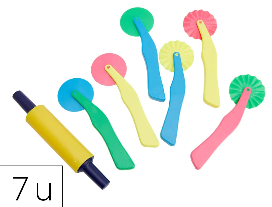 Roulette pate a modeler o'color plastique 2 modeles assortis coloris assortis lot 6 unites + 1 rouleau lisse