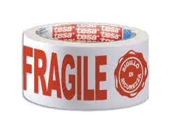 Ruban adhesif d emballage tesa pp blanc imprime rouge fragile silencieux 48 microns 50 mm x 66 m