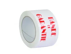 Ruban adhesif imprime bande de garantie polypropylene 28 microns silencieux economique 48mmx100m coloris blanc/rouge