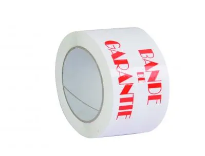 Ruban adhesif imprime bande de garantie polypropylene 28 microns silencieux economique 48mmx100m coloris blanc/rouge