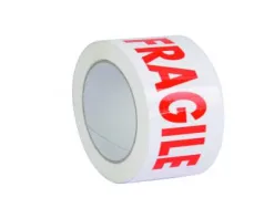 Ruban adhesif imprime fragile polypropylene 28 microns silencieux economique 50mmx100m coloris blanc/rouge