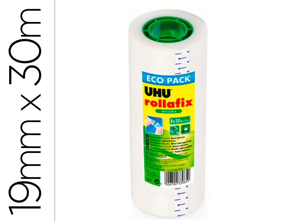 Ruban adhesif uhu rollafix invisible lot de 8 rouleaux 30m x 19mm