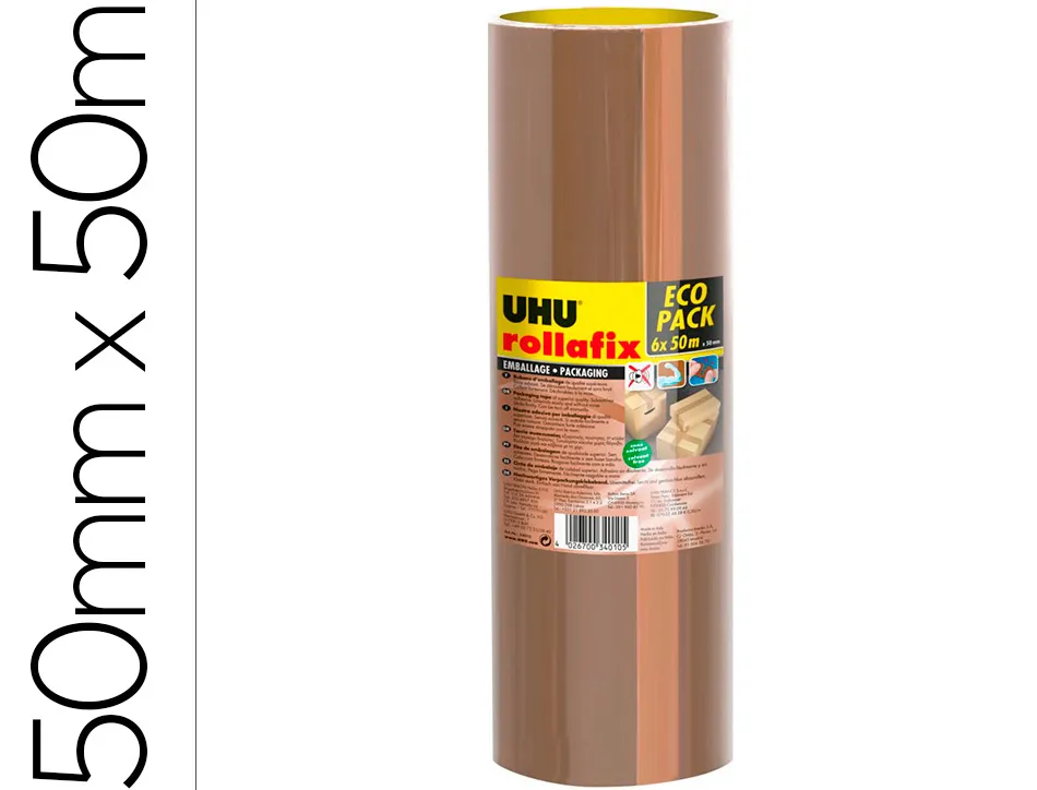 Ruban adhesif uhu rollafix brun 6x50mx50mm lot de 6u