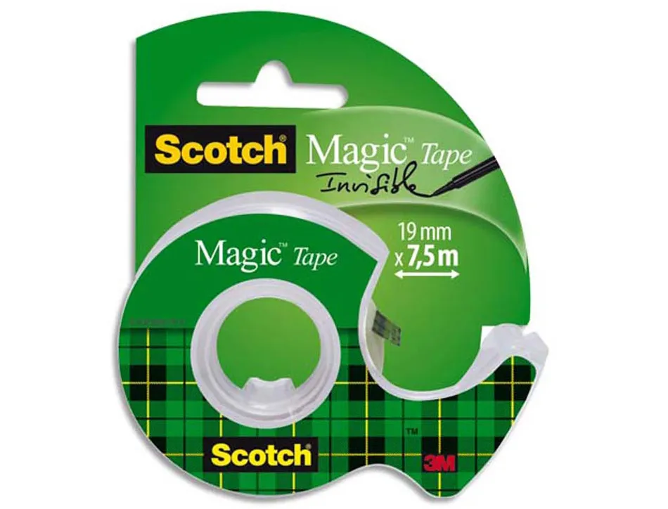 Ruban adhésif invisible scotch magic 810 permet écrire carte photocopie 19mmx7.5m dévidoir
