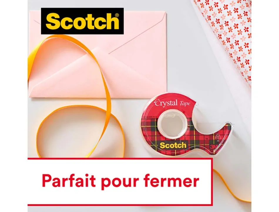 Ruban adhésif scotch crystal transparent dévidoir carte 19mmx7.5m