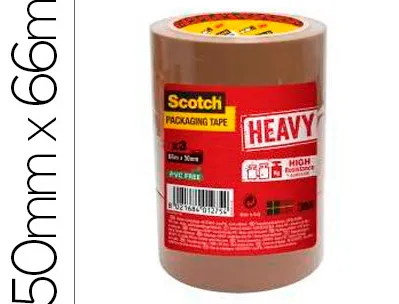 Ruban adhésif scotch heavy emballage 57 microns 50mmx66m coloris havane lot de 3u