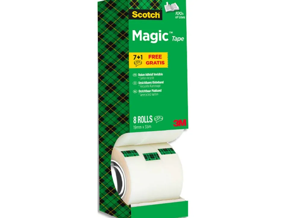 Ruban adhésif scotch magic 81019m mx33m tour 8 rouleaux dont1 gratuit