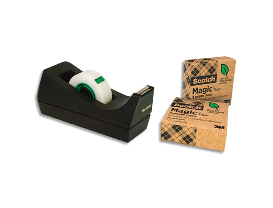 Ruban adhésif scotch magic green invisible recyclé 19mmx33m tour 9 rouleaux