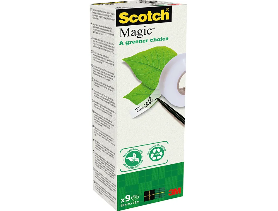 Ruban adhésif scotch magic green invisible recyclé 19mmx33m tour 9 rouleaux