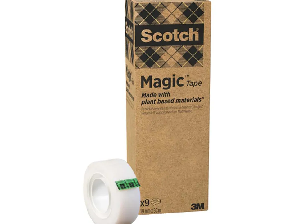 Ruban adhésif scotch magic green invisible recyclé 19mmx33m tour 9 rouleaux