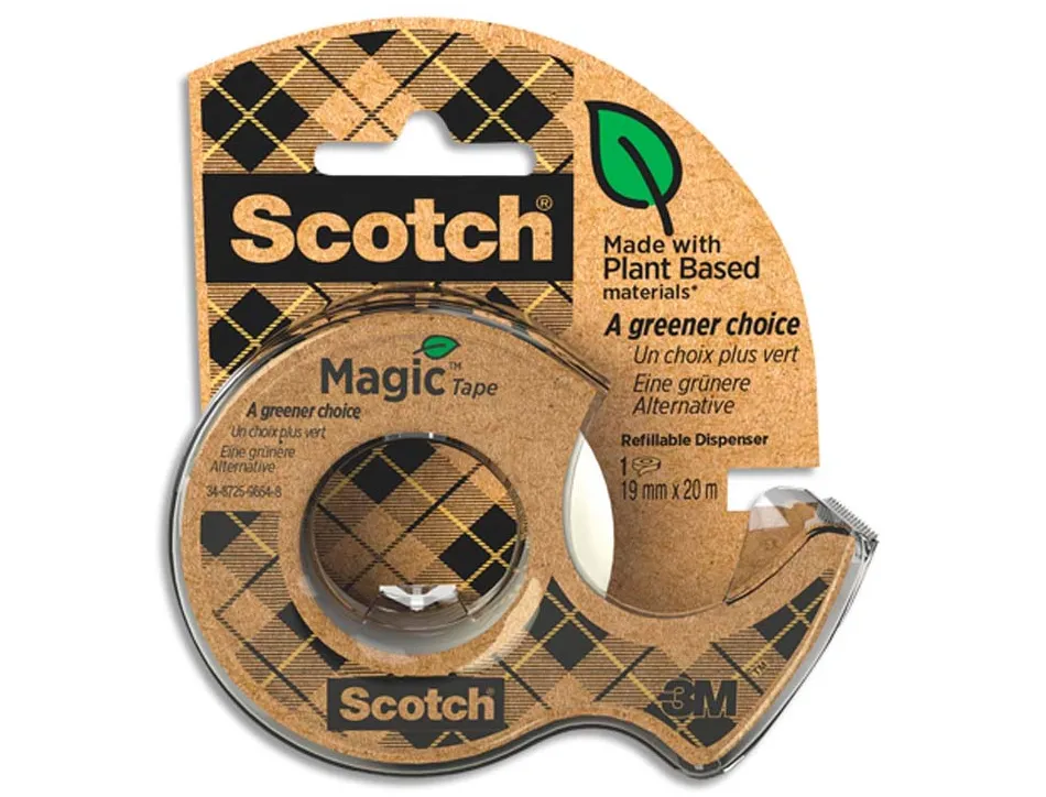 Ruban adhésif scotch magic green invisible recyclé 19mmx33m tour 9 rouleaux