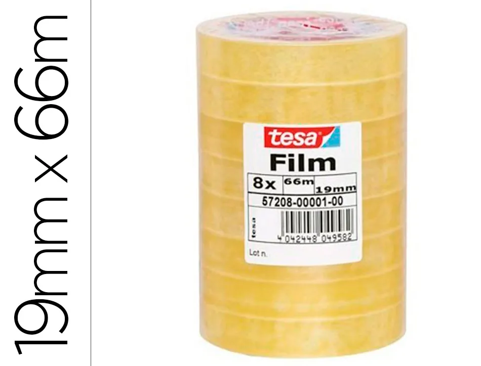 Ruban adhésif tesa polypropylène déroulement silencieux 19mmx66m tour 8 rouleaux