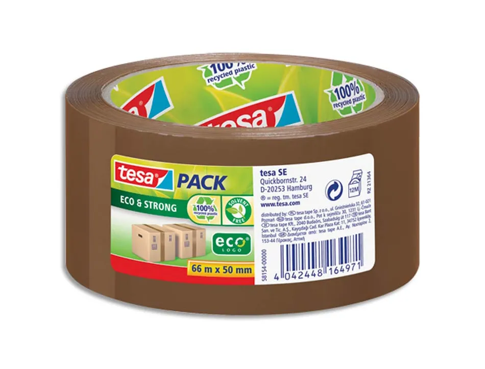 Ruban adhésif tesapack eco&strong emballage polypropylène très solide 100% plastique recyclé 50mmx66m havane
