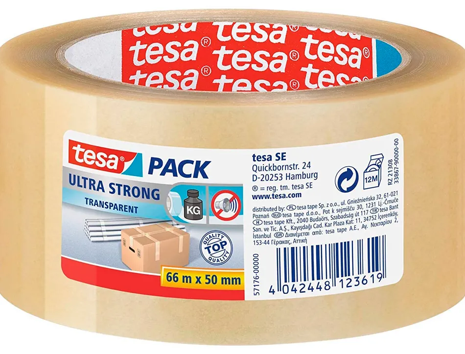 Ruban adhésif tesapack pvc emballage extra fort très résistant déchirement silencieux 50mmx66m transparent