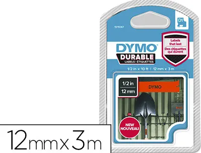 Ruban dymo d1 polyester adhésif permanent 12mmx3m noir/orange