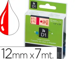 Ruban dymo d1 polyester adhésif permanent 12mmx7m rouge/blanc