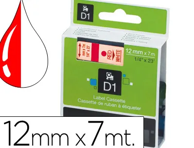 Ruban dymo d1 polyester adhésif permanent 12mmx7m rouge/blanc