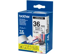 Ruban laminé tze pour titreuse brother p-touch tze261 36mm coloris impression noir/blanc