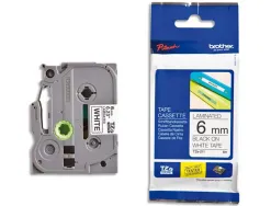 Ruban laminé tze pour titreuse brother p-touch tze211 6mm coloris impression noir/blanc