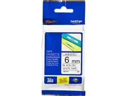 Ruban laminé tze pour titreuse brother p-touch tze211 6mm coloris impression noir/blanc