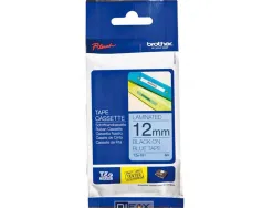 Ruban laminé tze pour titreuse brother p-touch tze531 12mm coloris impression noir/bleu