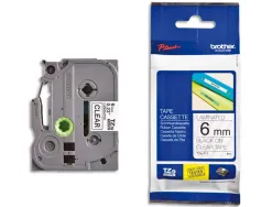 Ruban laminé tze pour titreuse brother p-touch tze111 6mm coloris impression noir/transparent
