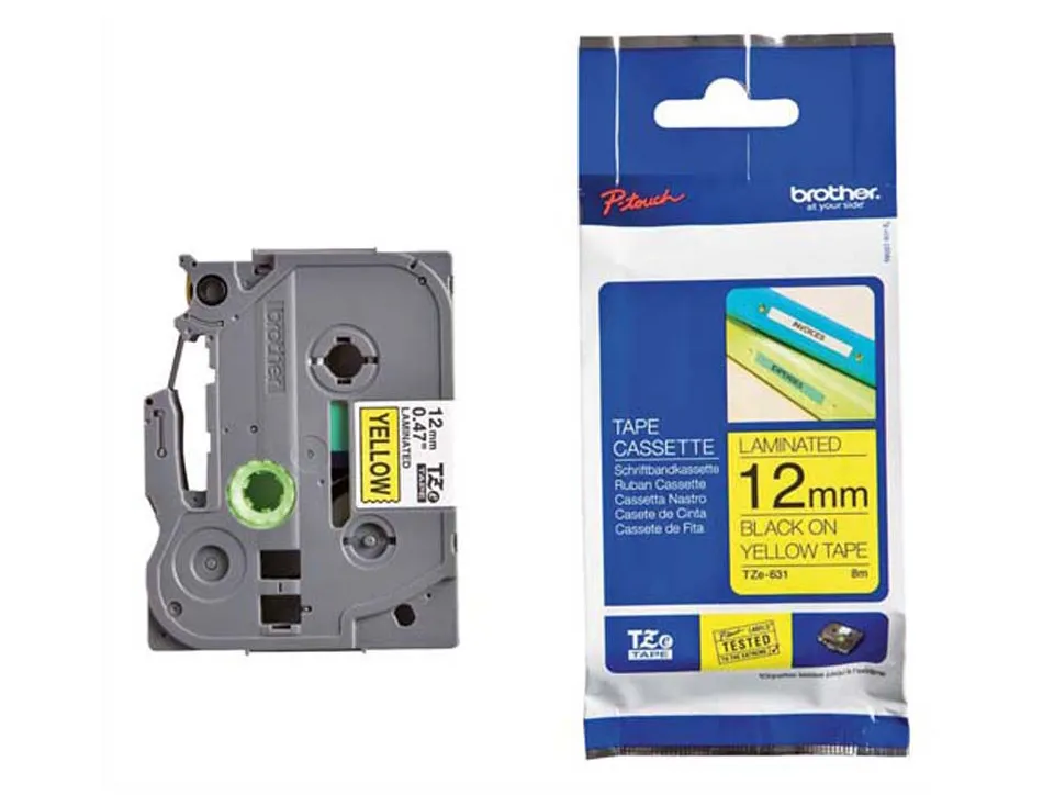 Ruban laminé tze pour titreuse brother p-touch tze731 12mm coloris impression noir/vert