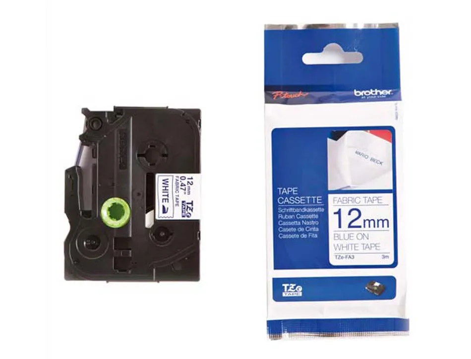 Ruban ptouch brother textile thermocollant laminé 12 mm bleu / blanc tzefa3