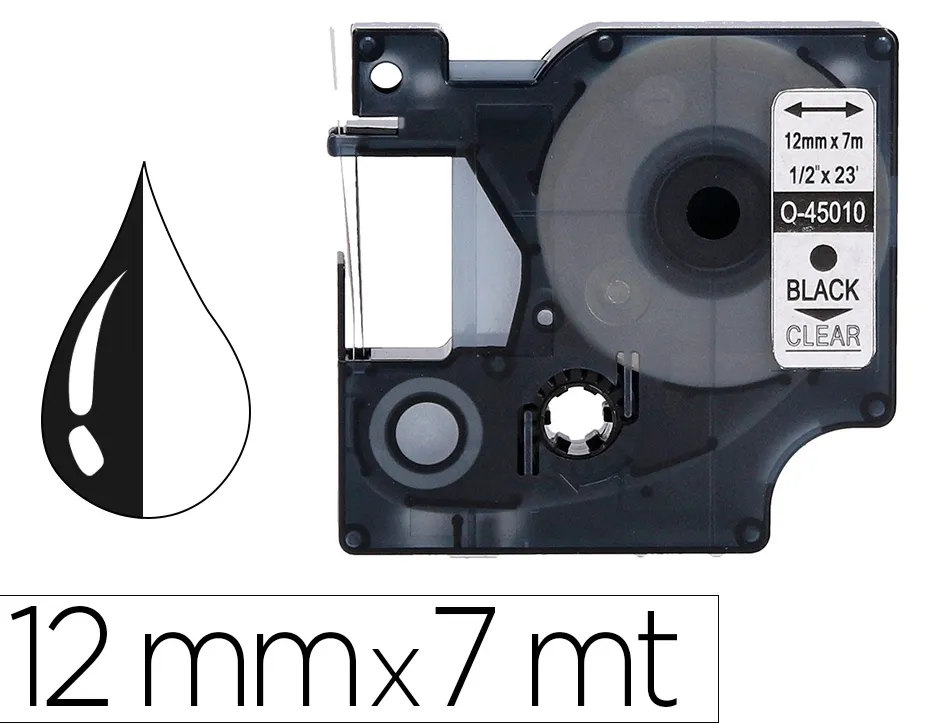 Ruban q-connect noir-transparent 12mm x 7mt d1 0-45010