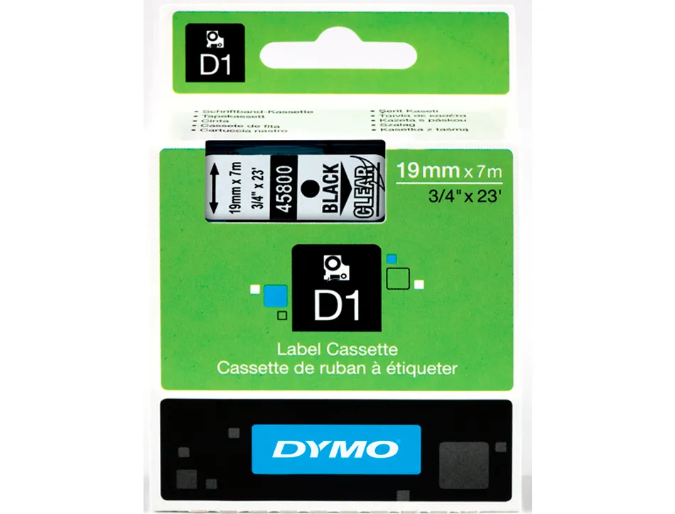 Ruban titreuse dymo 1000/5500 19mmx7m coloris impression noir/transparent