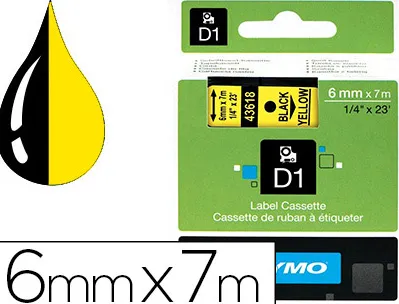 Ruban titreuse dymo 1000/5500 6mmx7m coloris impression noir/jaune