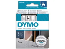 Ruban titreuse dymo d1 12mmx7m coloris impression noir/transparent