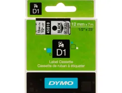 Ruban titreuse dymo d1 12mmx7m coloris impression noir/transparent