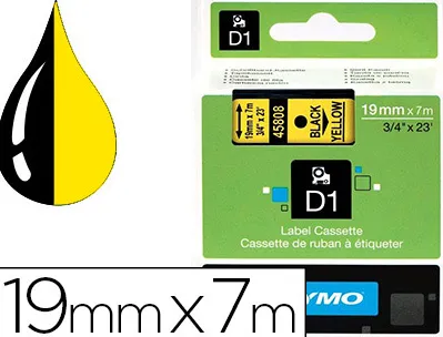 Ruban titreuse dymo d1 19mmx7m coloris impression noir/jaune