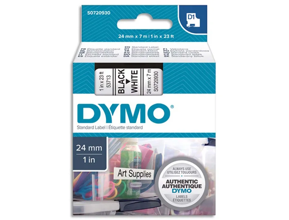 Ruban titreuse dymo d1 24mmx7m coloris impression noir/blanc