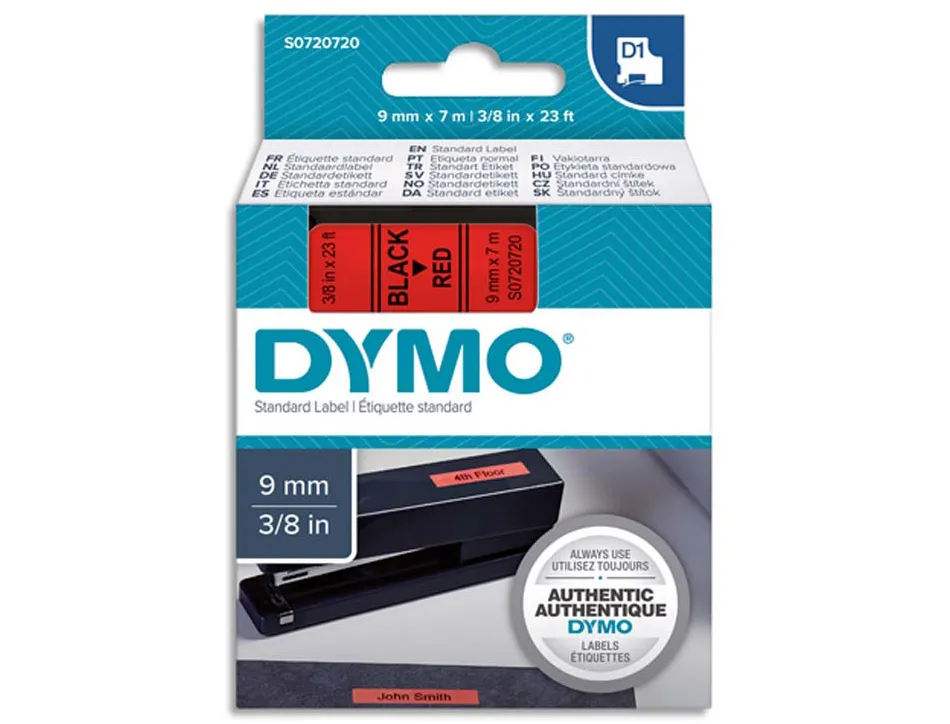 Ruban titreuse dymo d1 9mmx7m coloris impression noir/rouge