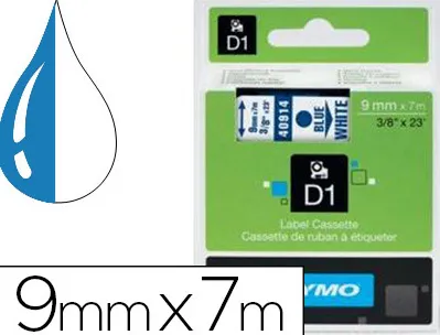 Ruban titreuse dymo électronique standard d1 9mmx7m 30g coloris impression bleu/blanc