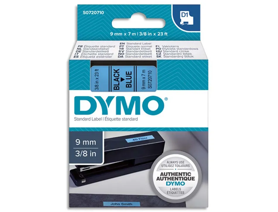 Ruban titreuse dymo électronique standard d1 9mmx7m 30g coloris impression noir/bleu