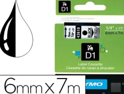 Ruban titreuse dymo électronique standard d1 6mmx7m coloris impression noir/transparent