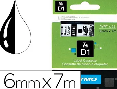 Ruban titreuse dymo électronique standard d1 6mmx7m coloris impression noir/transparent