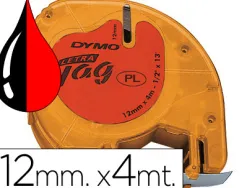 Ruban titreuse dymo letratag support polyester 12x4mm coloris impression noir/rouge