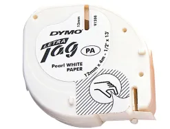 Ruban titreuse dymo letratag support papier 12mmx4m coloris impression noir/blanc
