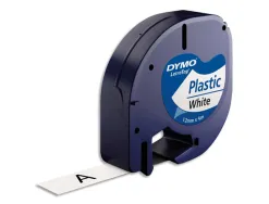 Ruban titreuse dymo letratag support plastique 12mmx4m coloris impression noir/blanc