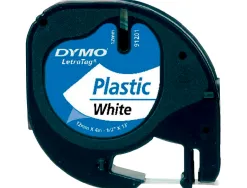 Ruban titreuse dymo letratag support plastique 12mmx4m coloris impression noir/blanc