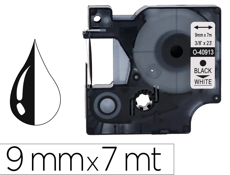 Ruban titreuse q-connect 1000 noir-blanc 9mm x 7mt d2 0-40913